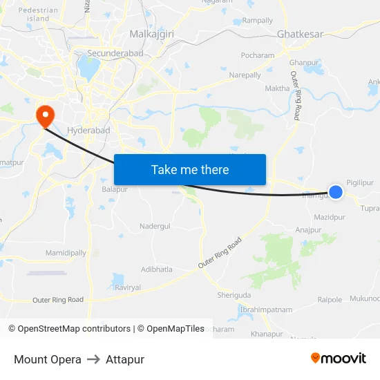 Mount Opera to Attapur map