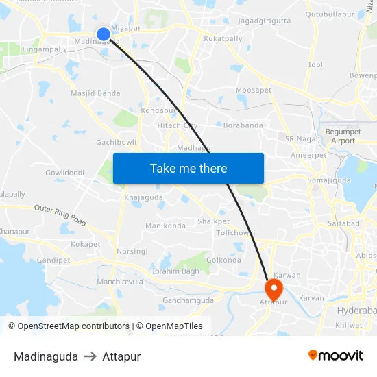 Madinaguda to Attapur map