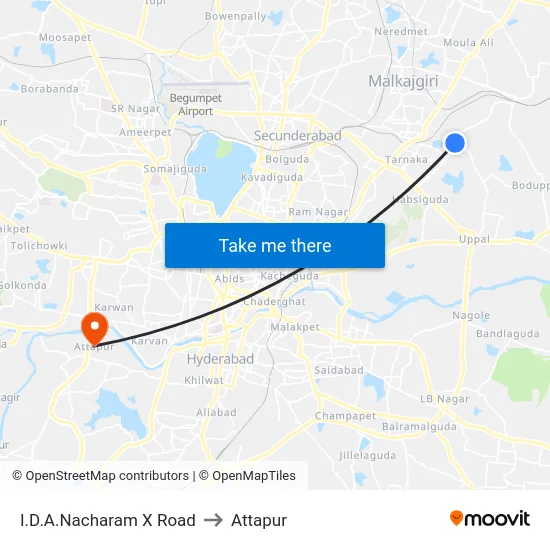 I.D.A.Nacharam X Road to Attapur map