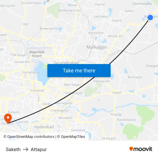 Saketh to Attapur map