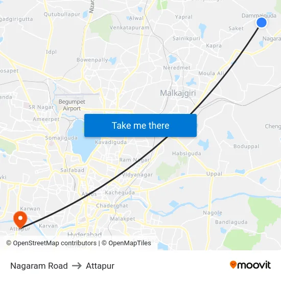 Nagaram Road to Attapur map