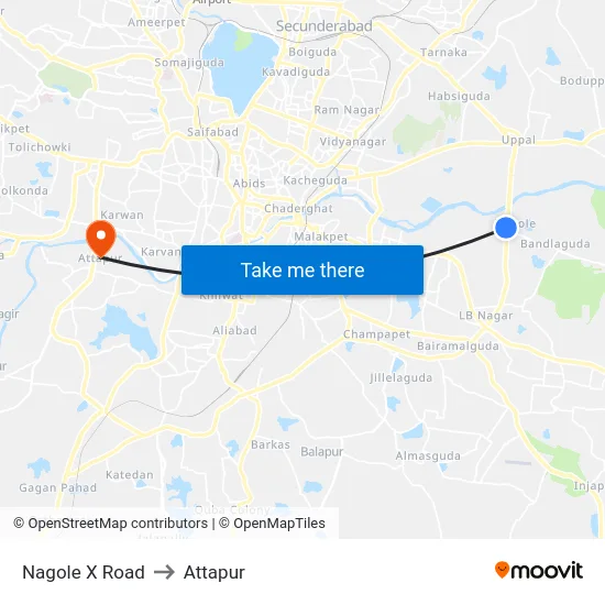 Nagole X Road to Attapur map