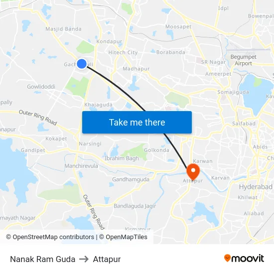 Nanak Ram Guda to Attapur map