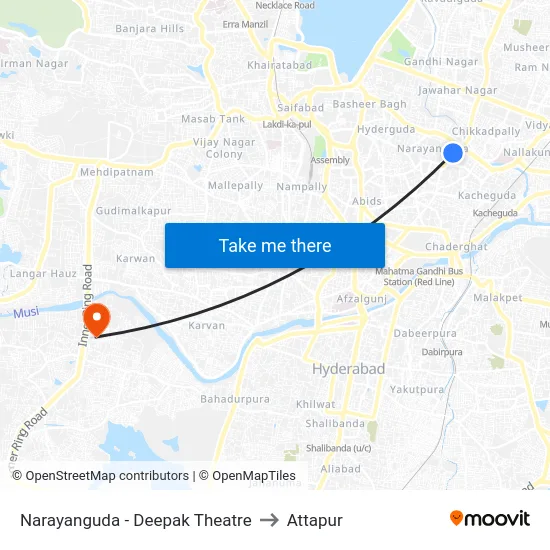 Narayanguda - Deepak Theatre to Attapur map