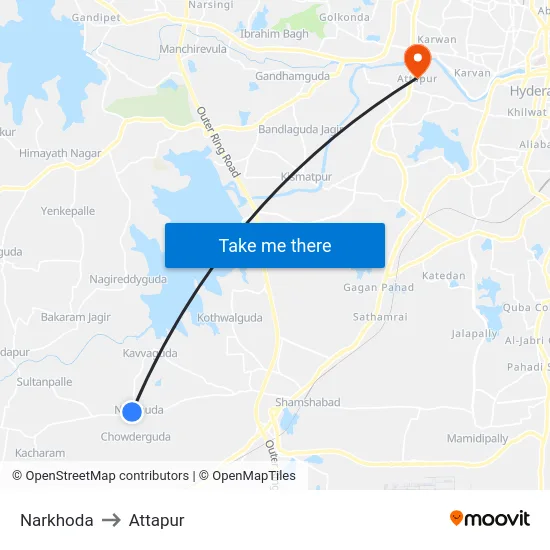Narkhoda to Attapur map