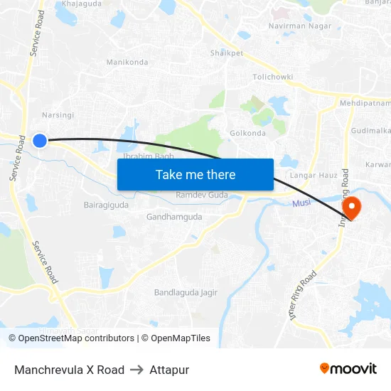 Manchrevula X Road to Attapur map