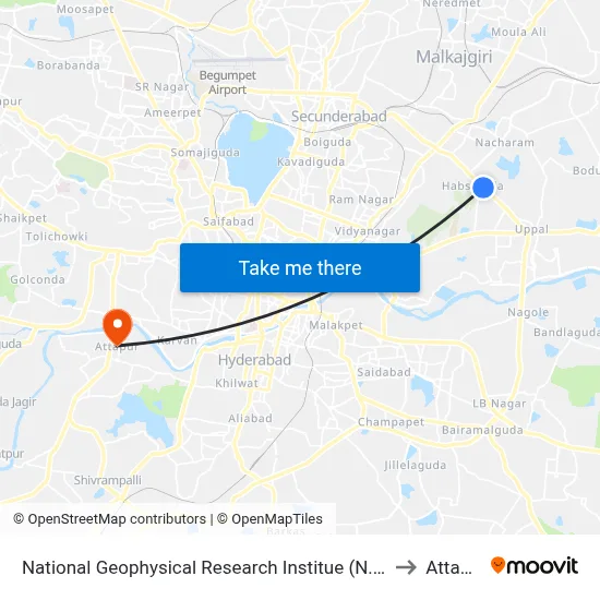 National Geophysical Research Institue (N.G.R.I) to Attapur map