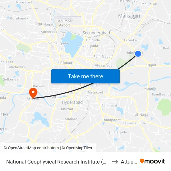 National Geophysical Research Institute (Ngri) to Attapur map