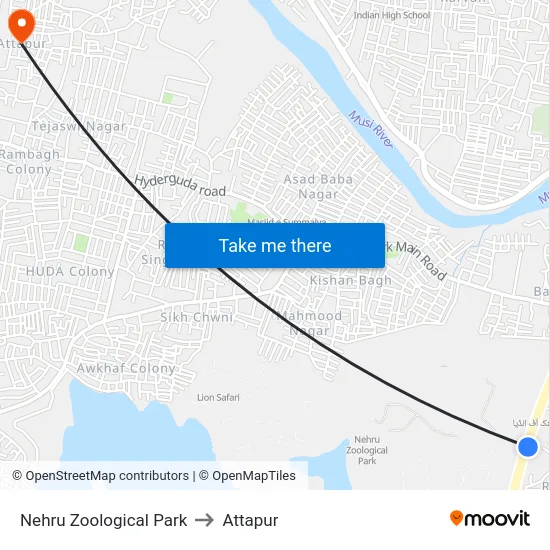 Nehru Zoological Park to Attapur map