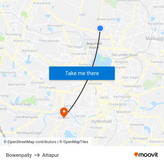 Bowenpally to Attapur map