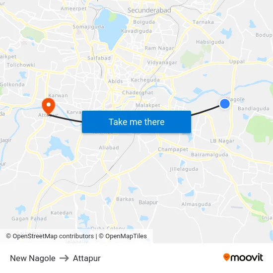 New Nagole to Attapur map