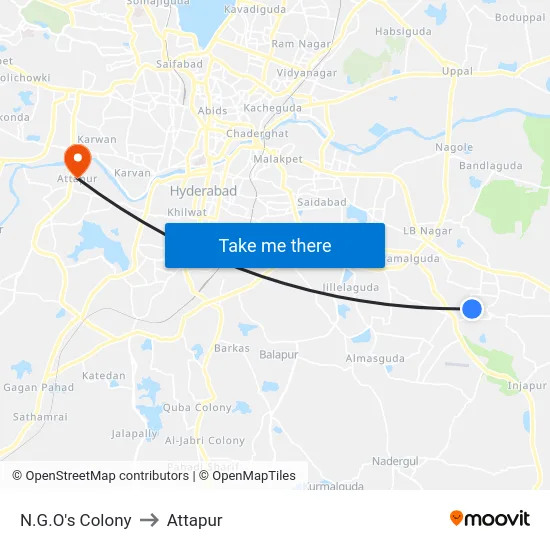 N.G.O's Colony to Attapur map