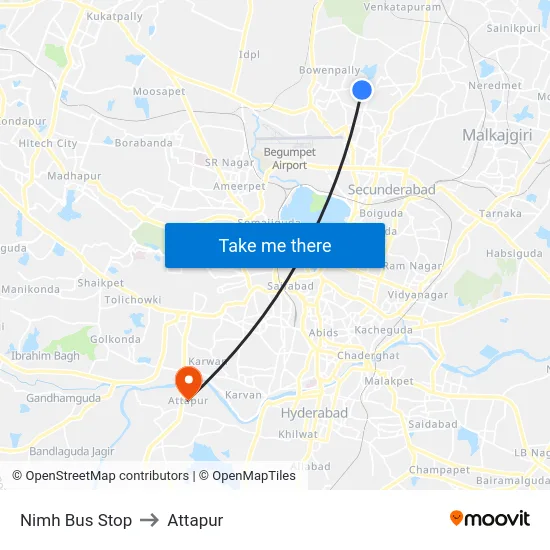 Nimh Bus Stop to Attapur map