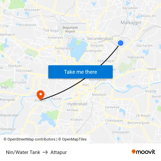 Nin/Water Tank to Attapur map
