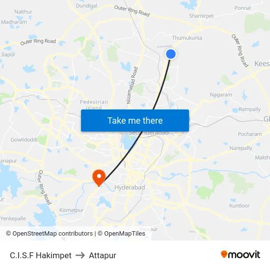 C.I.S.F Hakimpet to Attapur map