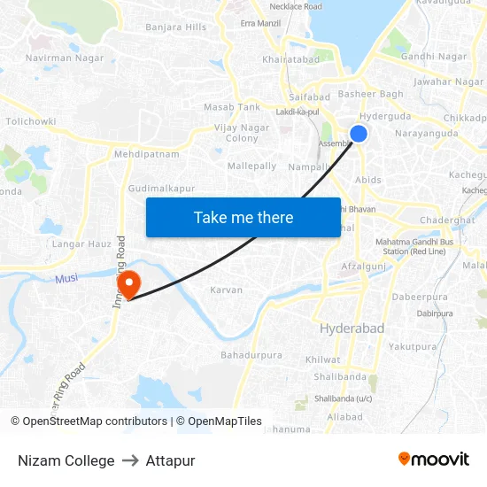 Nizam College to Attapur map