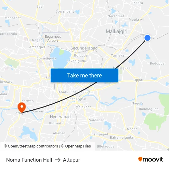 Noma Function Hall to Attapur map