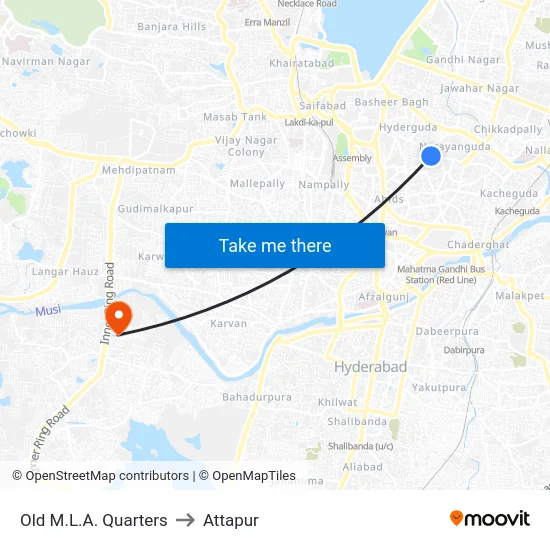 Old M.L.A. Quarters to Attapur map