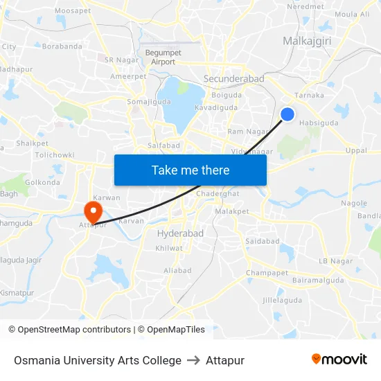 Osmania University Arts College to Attapur map