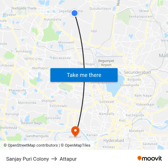 Sanjay Puri Colony to Attapur map