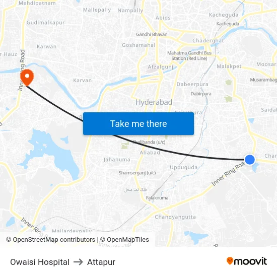 Owaisi Hospital to Attapur map