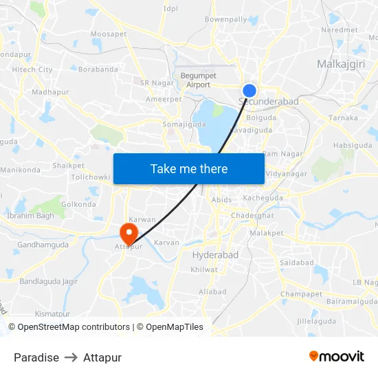 Paradise to Attapur map