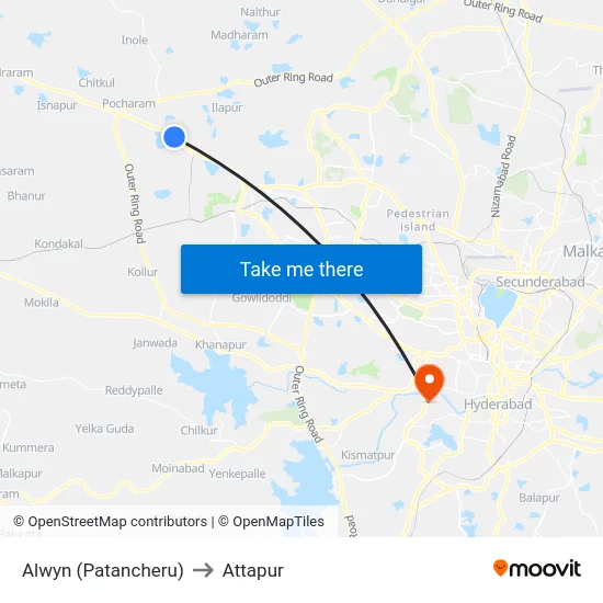 Alwyn (Patancheru) to Attapur map