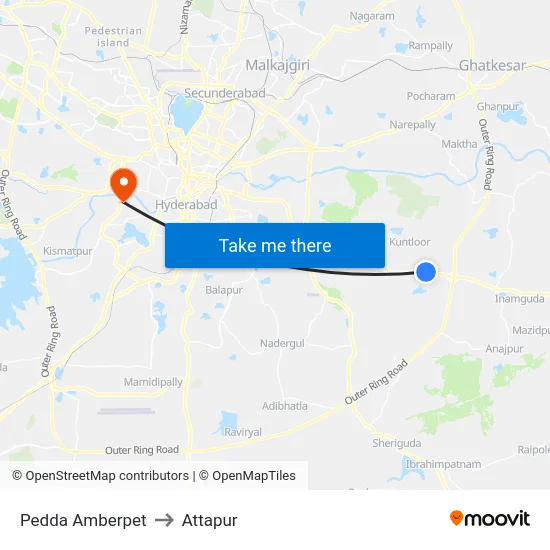 Pedda Amberpet to Attapur map