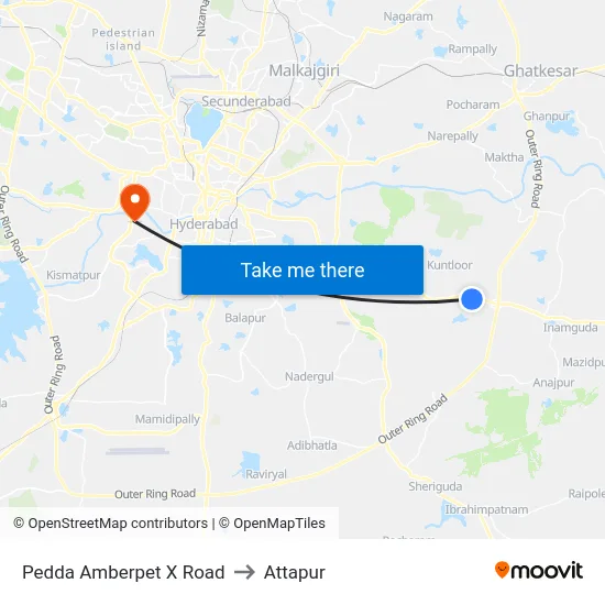 Pedda Amberpet X Road to Attapur map