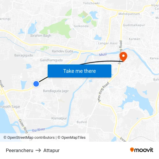 Peerancheru to Attapur map