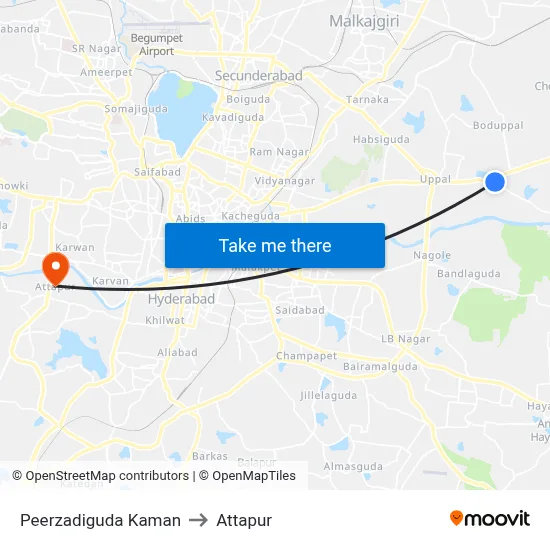 Peerzadiguda Kaman to Attapur map
