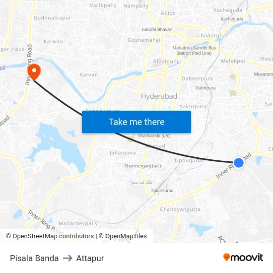 Pisala Banda to Attapur map
