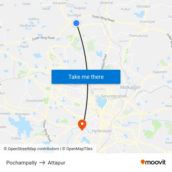 Pochampally to Attapur map