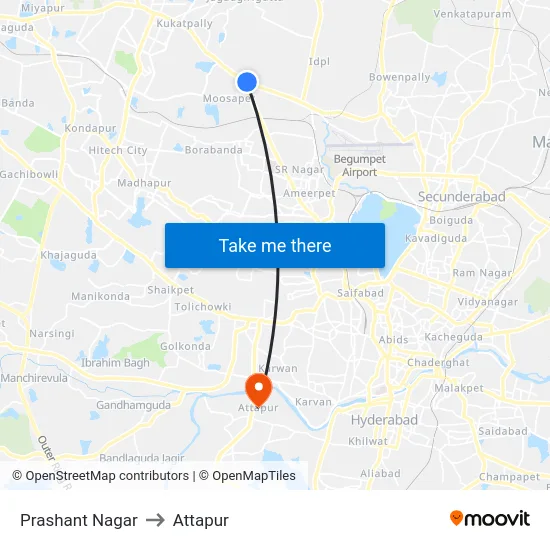 Prashant Nagar to Attapur map