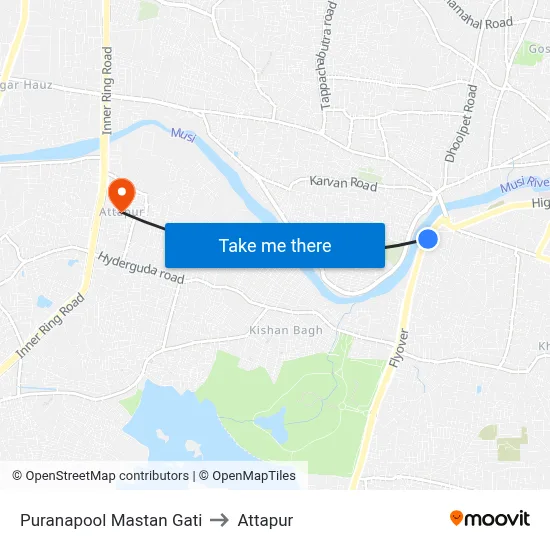 Puranapool Mastan Gati to Attapur map