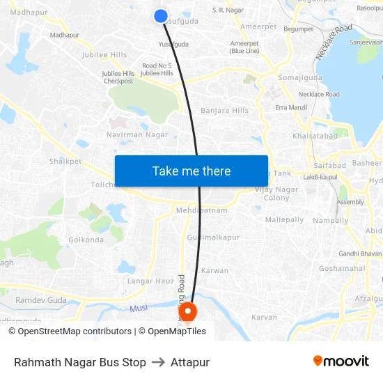 Rahmath Nagar Bus Stop to Attapur map