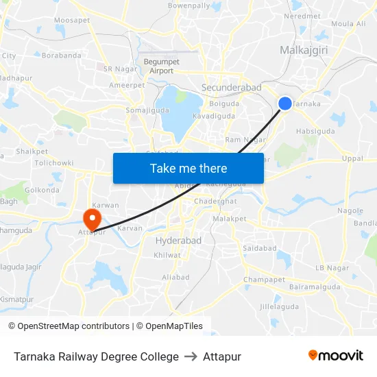 Tarnaka Railway Degree College to Attapur map