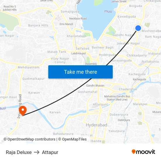 Raja Deluxe to Attapur map