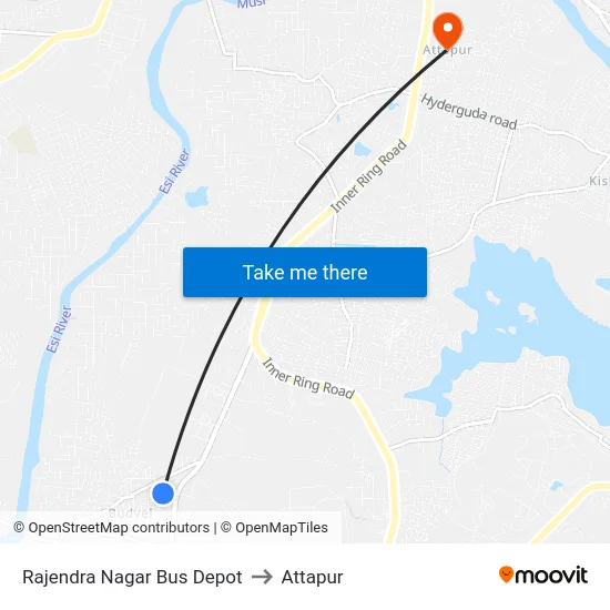 Rajendra Nagar Bus Depot to Attapur map
