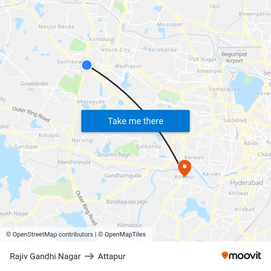 Rajiv Gandhi Nagar to Attapur map