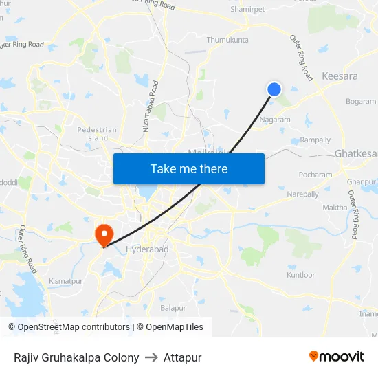 Rajiv Gruhakalpa Colony to Attapur map