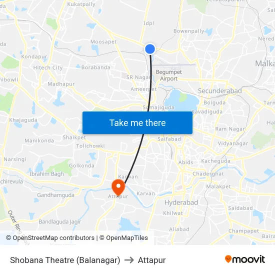 Shobana Theatre (Balanagar) to Attapur map