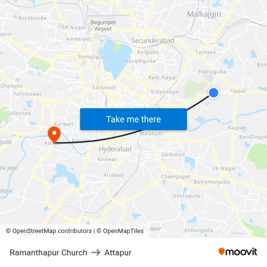 Ramanthapur Church to Attapur map