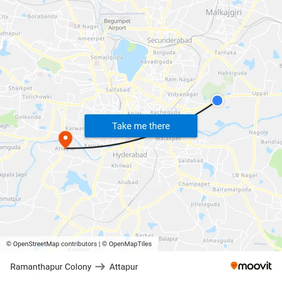 Ramanthapur Colony to Attapur map