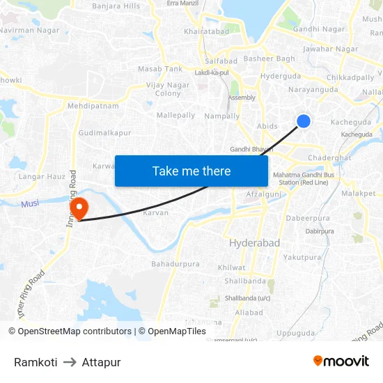 Ramkoti to Attapur map