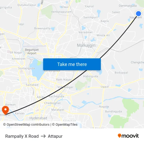 Rampally X Road to Attapur map