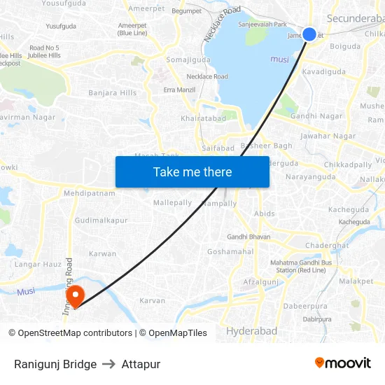 Ranigunj Bridge to Attapur map