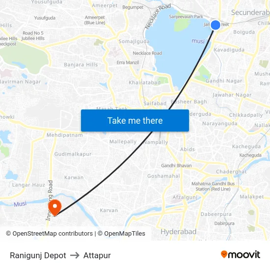 Ranigunj Depot to Attapur map