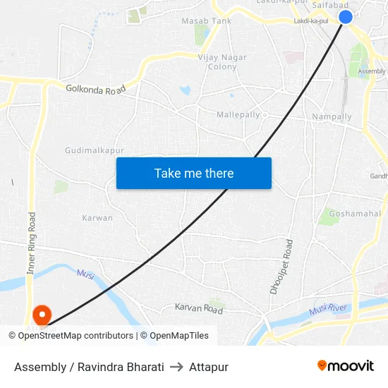Assembly / Ravindra Bharati to Attapur map