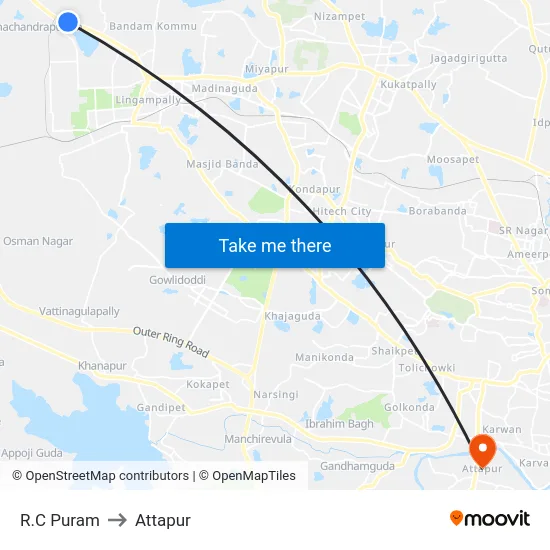 R.C Puram to Attapur map